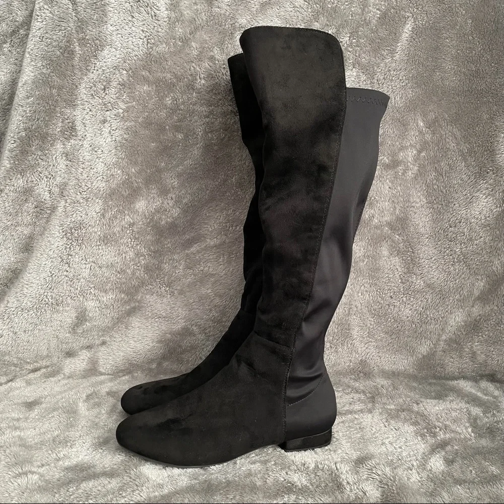 Wild Diva Black Faux Suede Over-The-Knee Boots Size 7 Flat Slouchy OTK Boots